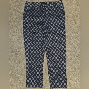 Talbots Navy and White Chain Print Cropped Pants